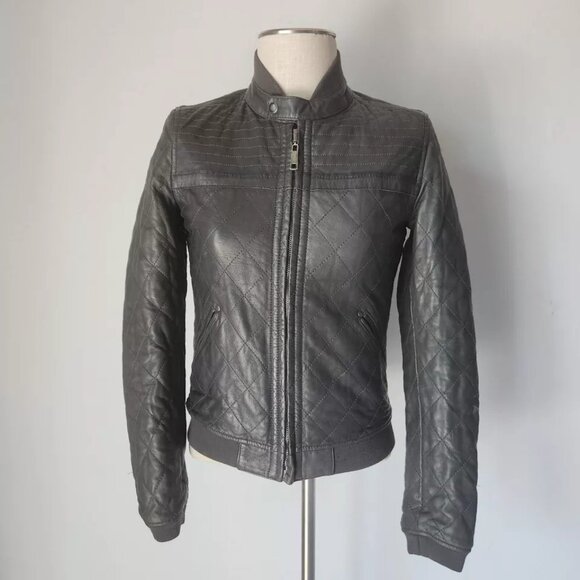 Vintage Diesel Lamb Leather Quilted Reversible Moto Bomber Jacket Black - Picture 2 of 16